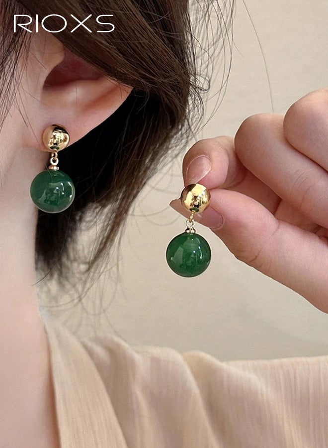 ريوكس أقراط نسائية خضراء عتيقة، أقراط دائرية متدلية ذات حركة رقيقة، طراز عرقي بسيط مستوحى من الطراز البوهيمي، لمسات ذهبية مضادة للحساسية، مناسبة للارتداء اليومي والمناسبات الخاصة مثل المواعيد والذكرى السنوية. - Image 1